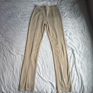 SHEIN Cream High-Waisted Trousers Slit Ankle Detail Flattering